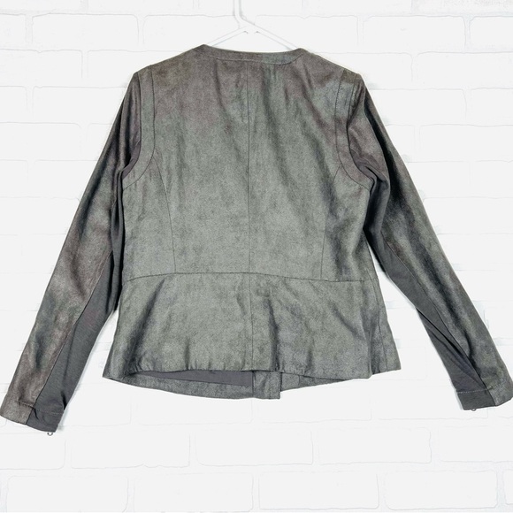 DKNY Jeans Jacket Women Large Gray Faux Suede Polyester Long Sleeve Clipside Zip - Picture 12 of 13
